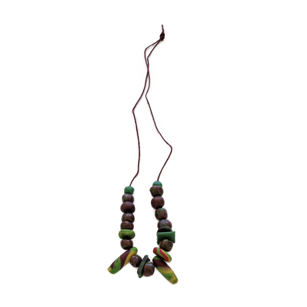 FIMO-Kette mit Hanfband braun-grün