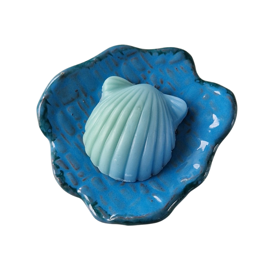 Seifenschale blau mit hellblauer Muschelseife