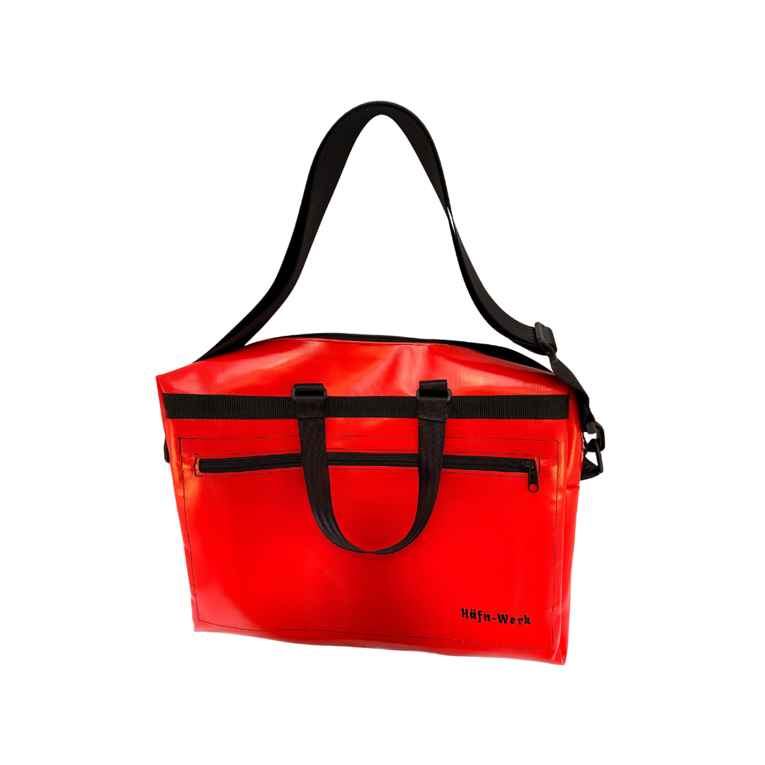 Laptoptasche in Rot mit Aufdruck "Häfn Werk" (gepolstert)
