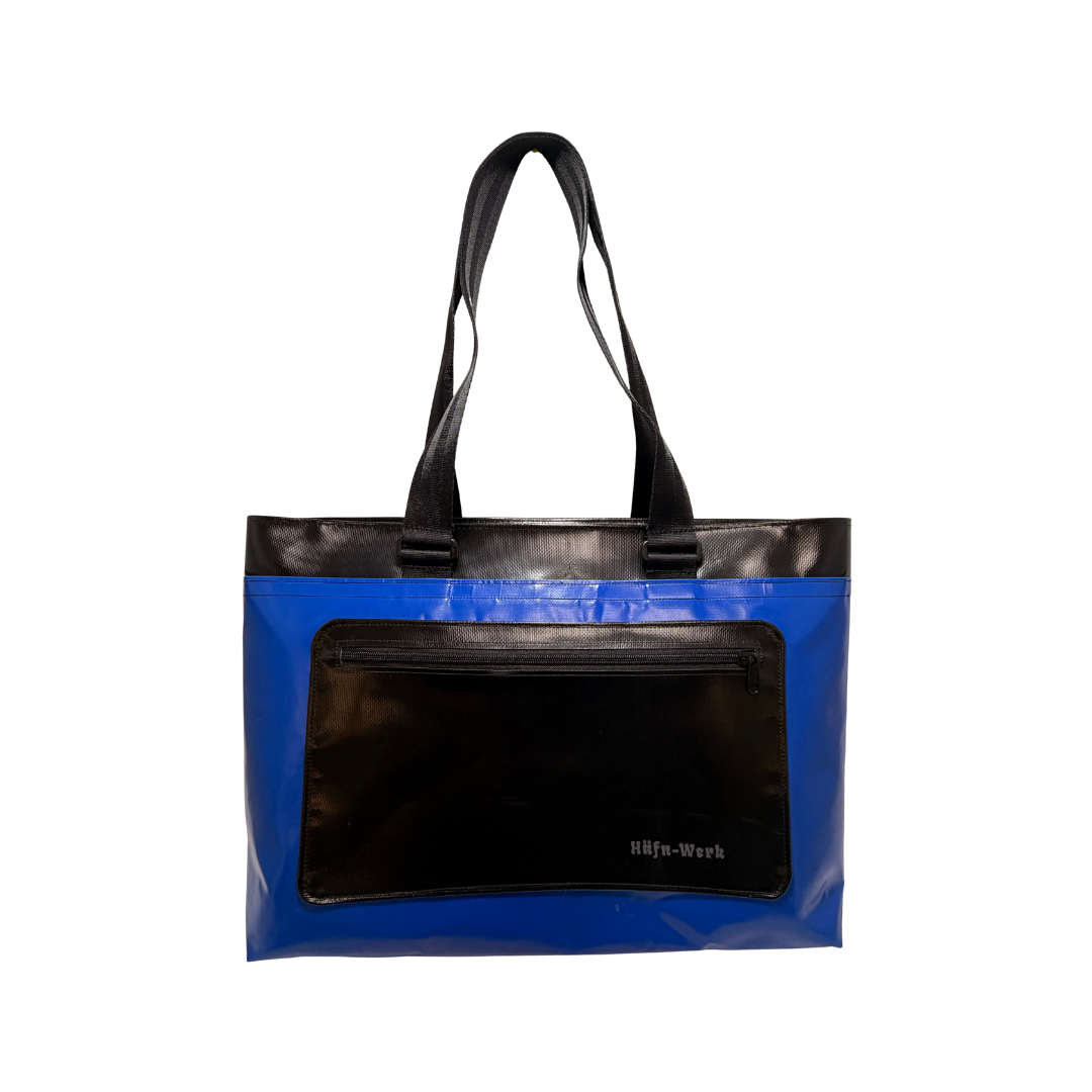 Shopper "Pauline" in Blau-Schwarz mit Aufdruck "Häfn Werk"